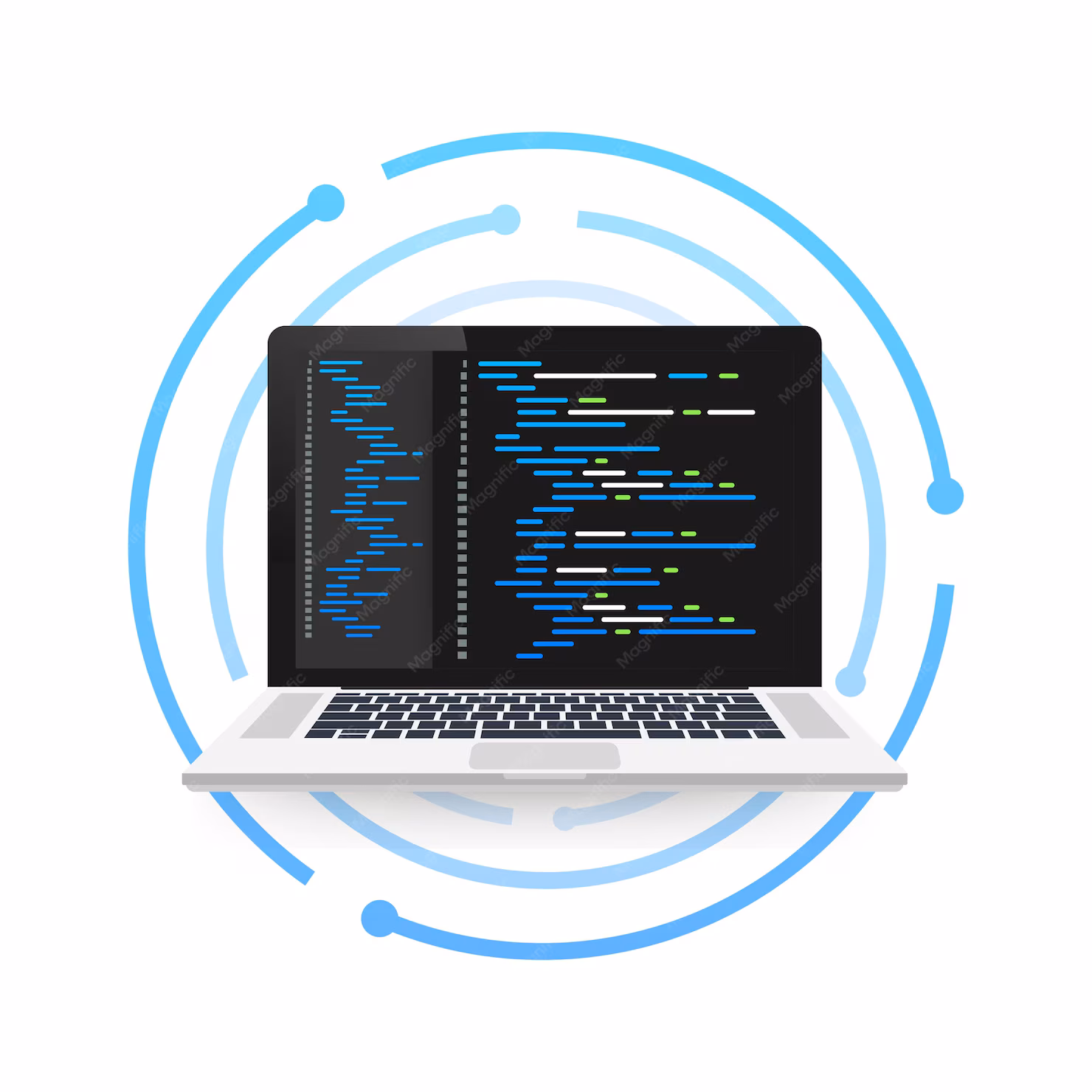 Laptop with code on its screen, illustrating web development